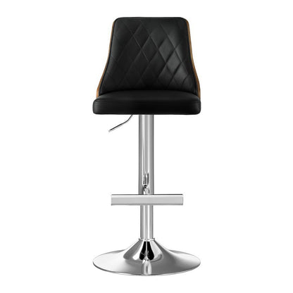 Black quilted bar stool with chrome base on a white background