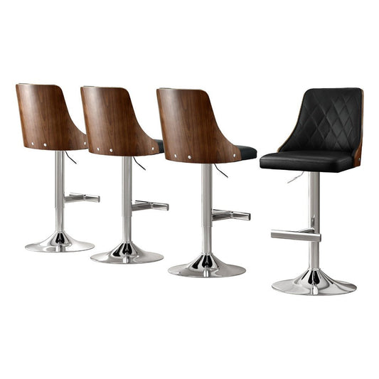 Lennox Leather Bentwood Adjustable Bar Stools Black (Set of 4) - Barstool Express