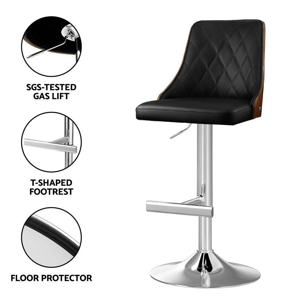 Black bar stool with features highlighted on a white background