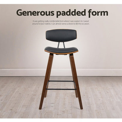 Leo Leather Padded Timber Bar Stools 67cm Brown & Black (Set of 2) - Barstool Express
