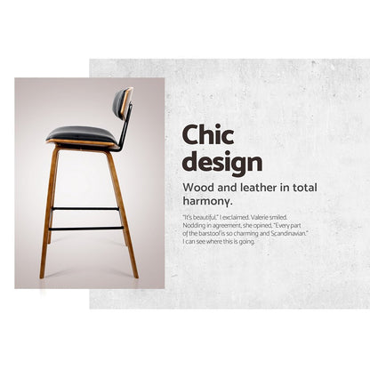Leo Leather Padded Timber Bar Stools 67cm Brown & Black (Set of 2) - Barstool Express
