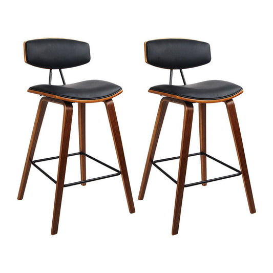 Leo Leather Padded Timber Bar Stools 67cm Brown & Black (Set of 2) - Barstool Express