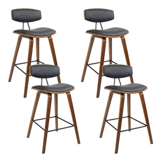 Leo Leather Padded Timber Bar Stools 67cm Brown & Black (Set of 4) - Barstool Express