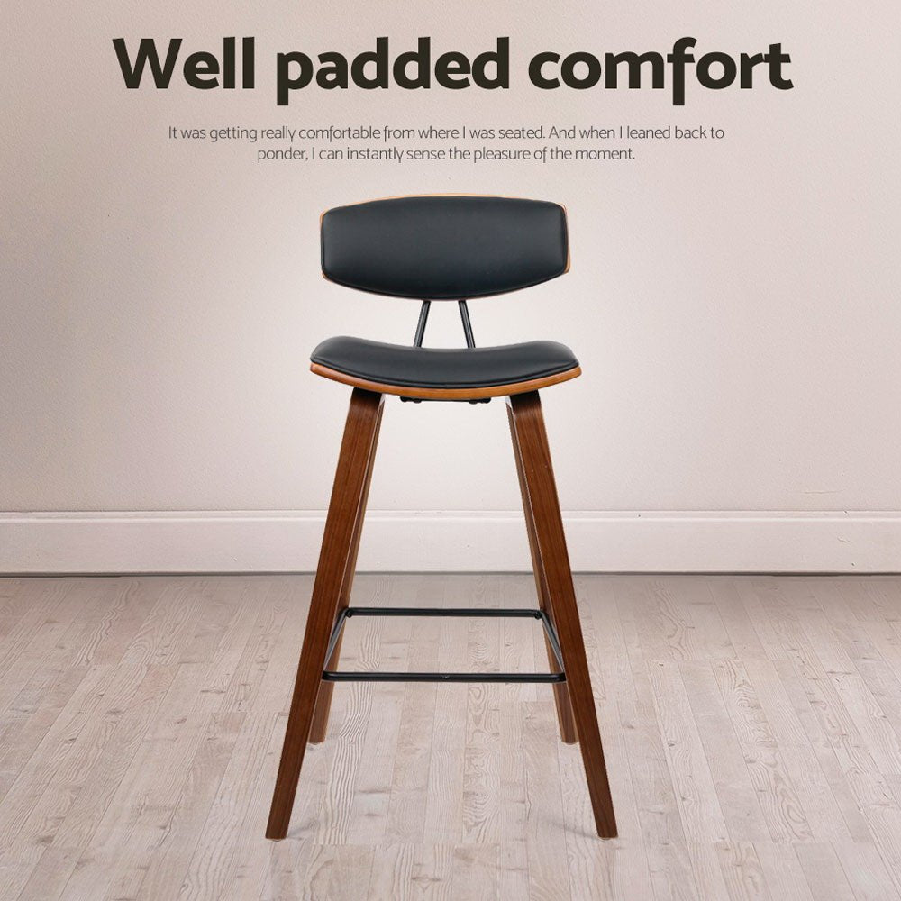 Leo Leather Padded Timber Bar Stools 67cm Brown & Black (Set of 4) - Barstool Express