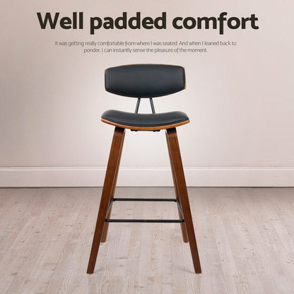 Leo Leather Padded Timber Bar Stools 67cm Brown & Black (Set of 4) - Barstool Express