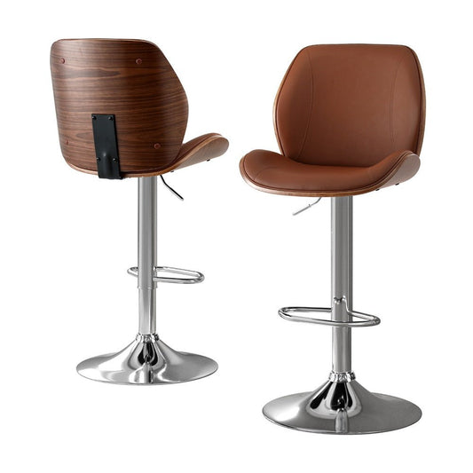 Levi Leather Bentwood Adjustable Bar Stool Brown (Set of 2) - Barstool Express
