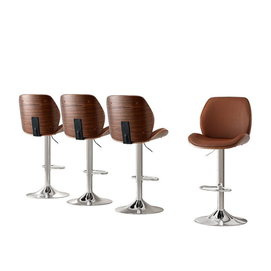 Levi Leather Bentwood Adjustable Bar Stool Brown (Set of 4) - Barstool Express