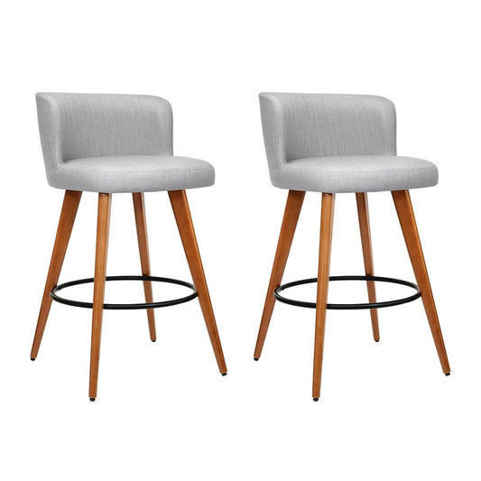 Lilly Linen Fabric Timber Frame Bar Stools 66cm Grey (Set of 2) - Barstool Express