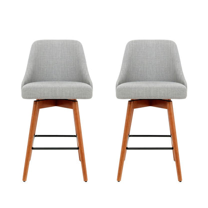 Lilly Linen Fabric Timber Frame Bar Stools 66cm Grey (Set of 2) - Barstool Express