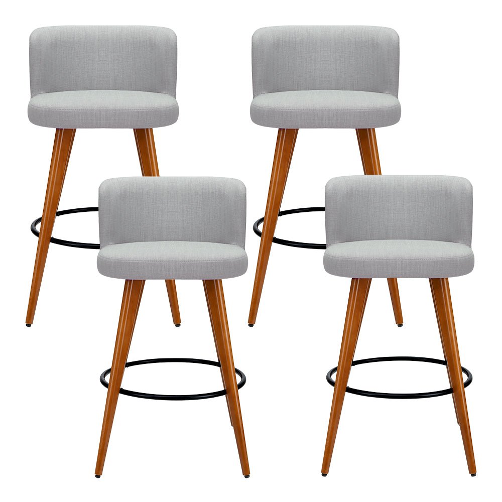 Lilly Linen Fabric Timber Frame Bar Stools 66cm Grey (Set of 4) - Barstool Express