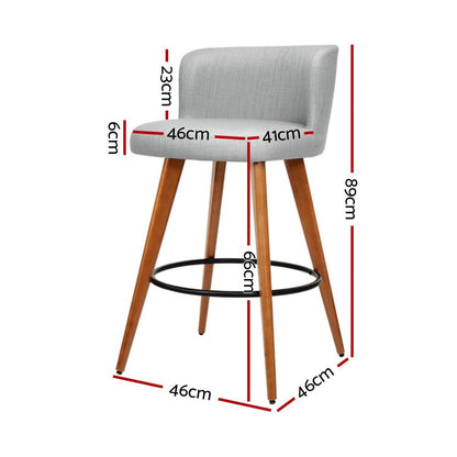 Lilly Linen Fabric Timber Frame Bar Stools 66cm Grey (Set of 4) - Barstool Express