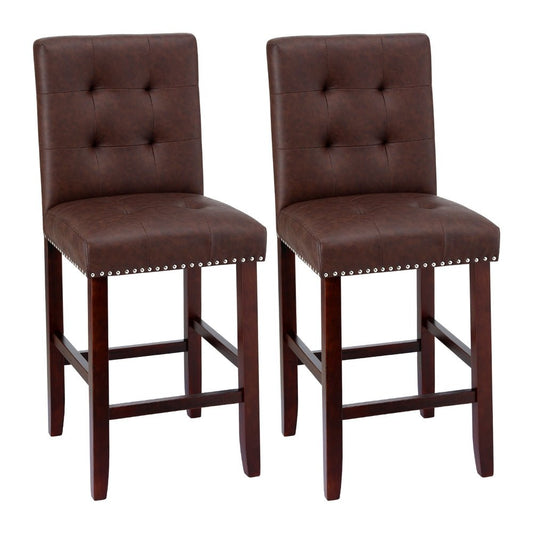 Linda Leather Kitchen Dining Bar Stool Brown (Set of 2) - Barstool Express