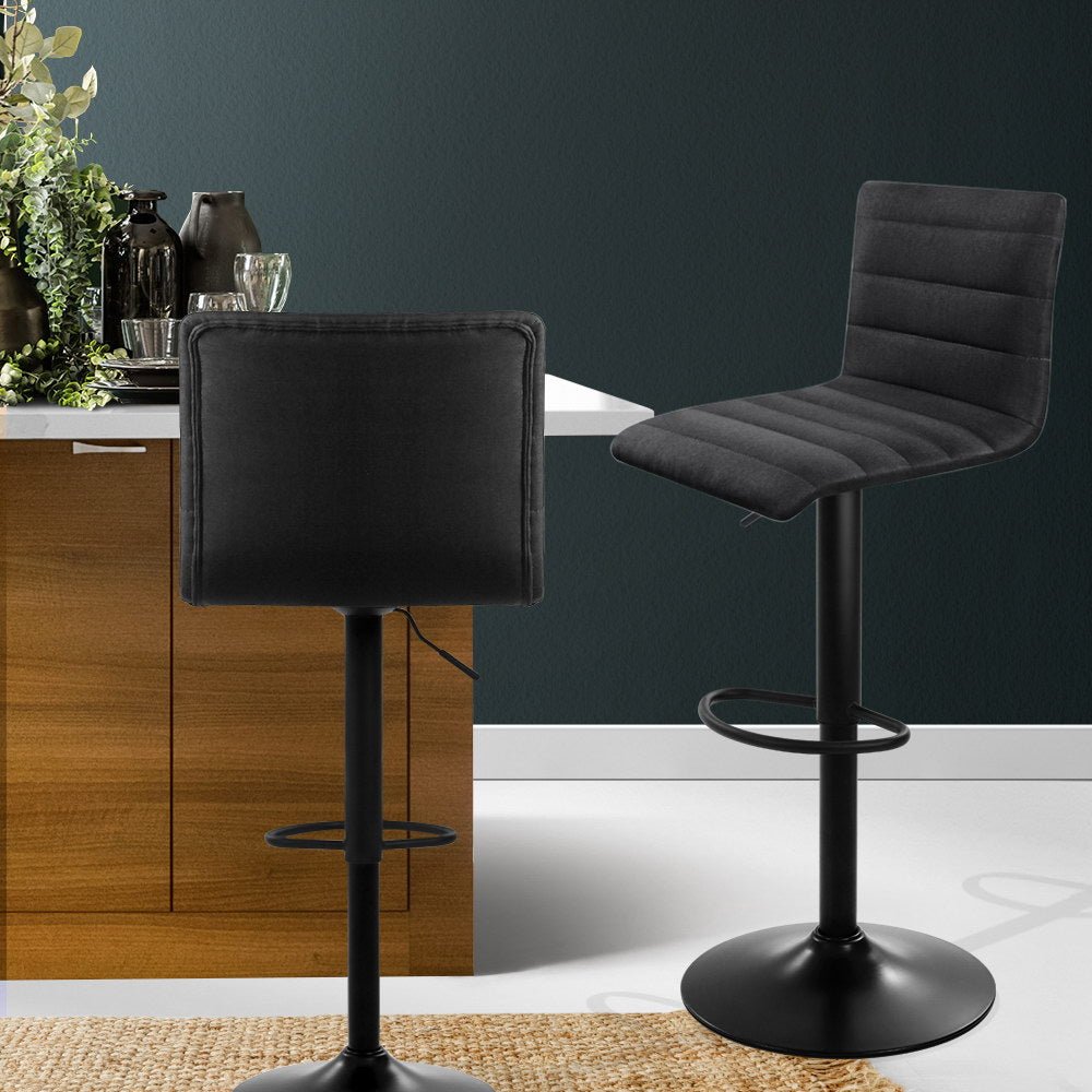 Liv Fabric Adjustable Bar Stools Black (Set of 2) - Barstool Express