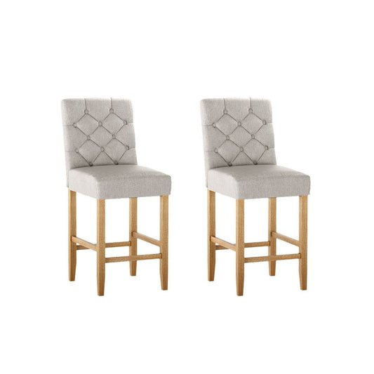 Luna Upholstered Linen Timber Frame Bar Stools 65cm Beige (Set of 2) - Barstool Express