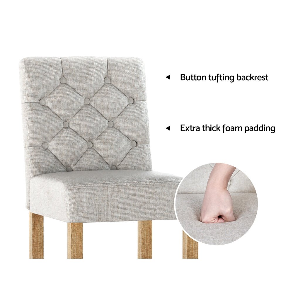 Luna Upholstered Linen Timber Frame Bar Stools 65cm Beige (Set of 2) - Barstool Express