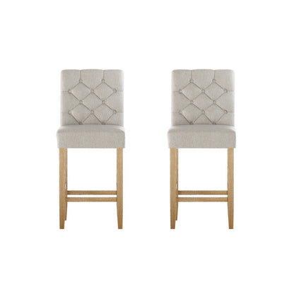 Luna Upholstered Linen Timber Frame Bar Stools 65cm Beige (Set of 2) - Barstool Express