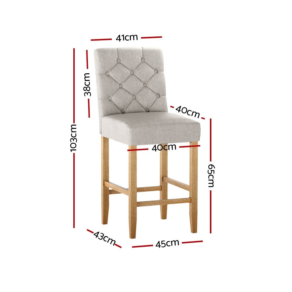 Luna Upholstered Linen Timber Frame Bar Stools 65cm Beige (Set of 2) - Barstool Express