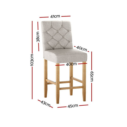 Luna Upholstered Linen Timber Frame Bar Stools 65cm Beige (Set of 2) - Barstool Express