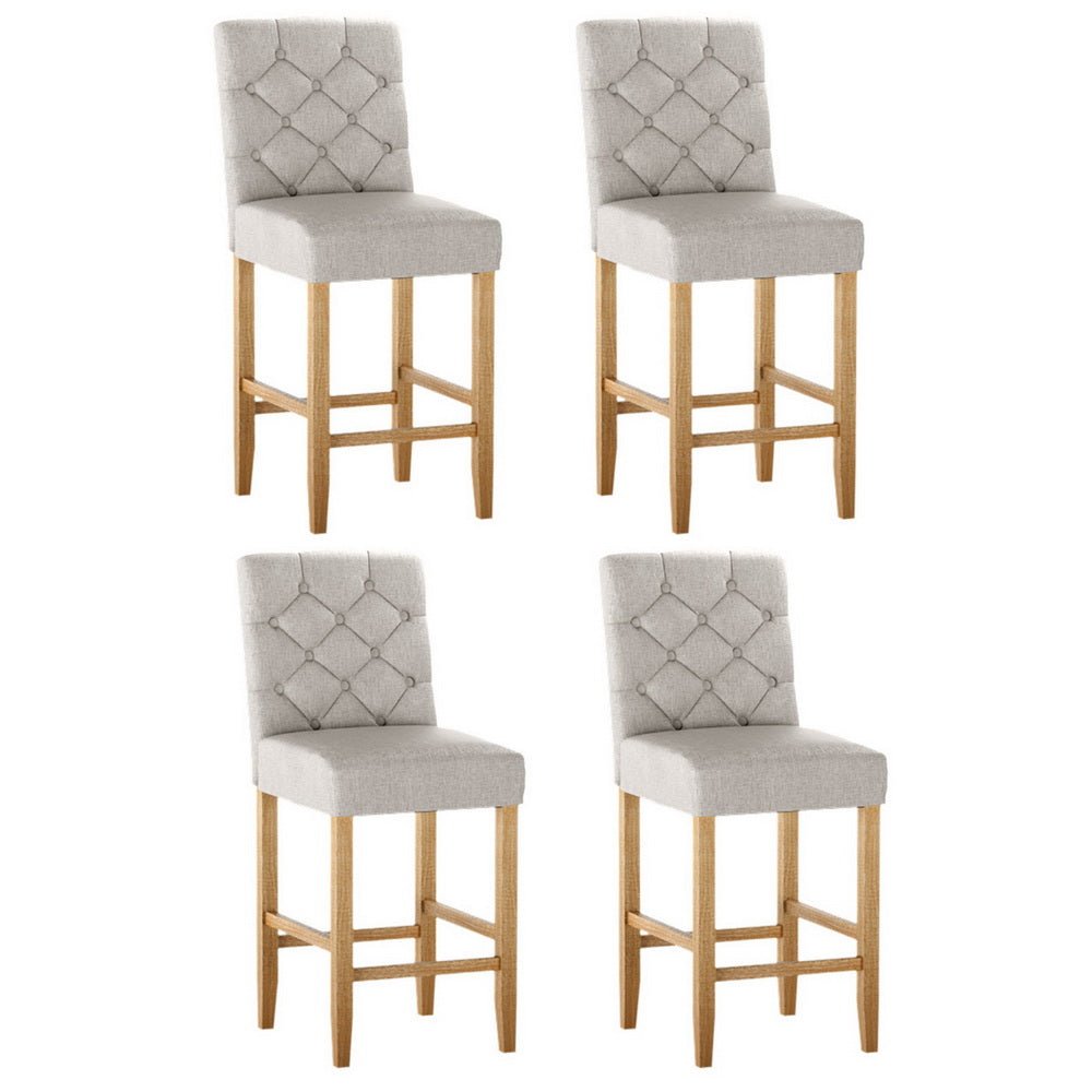 Luna Upholstered Linen Timber Frame Bar Stools 65cm Beige (Set of 4) - Barstool Express