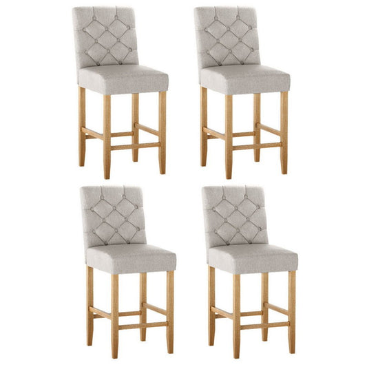 Luna Upholstered Linen Timber Frame Bar Stools 65cm Beige (Set of 4) - Barstool Express