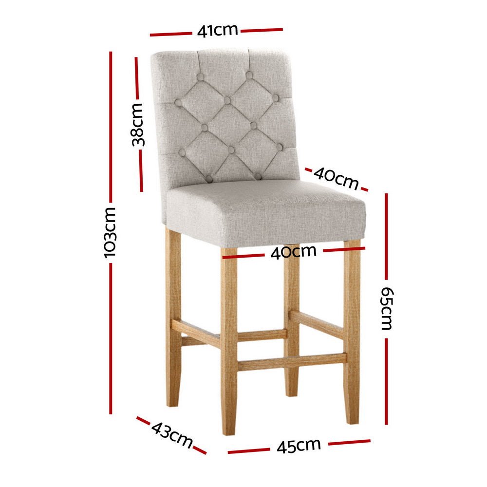 Luna Upholstered Linen Timber Frame Bar Stools 65cm Beige (Set of 4) - Barstool Express