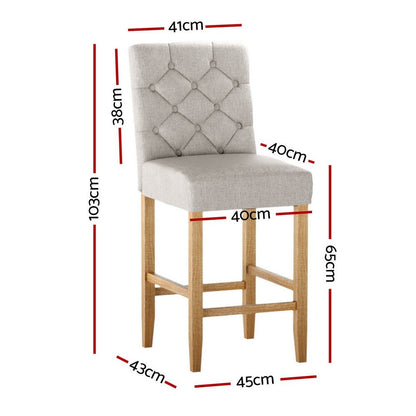 Luna Upholstered Linen Timber Frame Bar Stools 65cm Beige (Set of 4) - Barstool Express