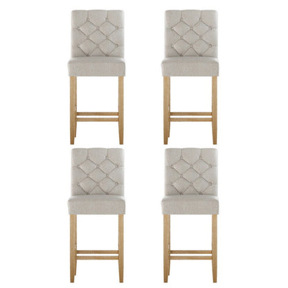Luna Upholstered Linen Timber Frame Bar Stools 65cm Beige (Set of 4) - Barstool Express