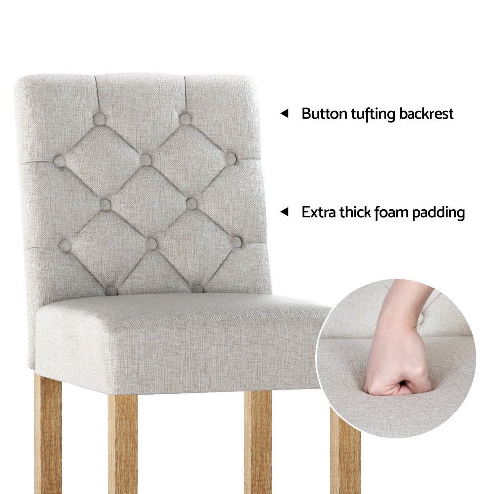 Luna Upholstered Linen Timber Frame Bar Stools 65cm Beige (Set of 4) - Barstool Express