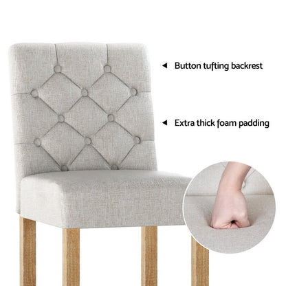 Luna Upholstered Linen Timber Frame Bar Stools 65cm Beige (Set of 4) - Barstool Express