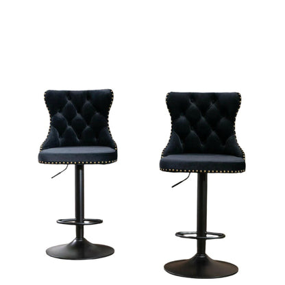Luxe Velvet Stud Adjustable Bar Stools Black (Set of 2) - Barstool Express