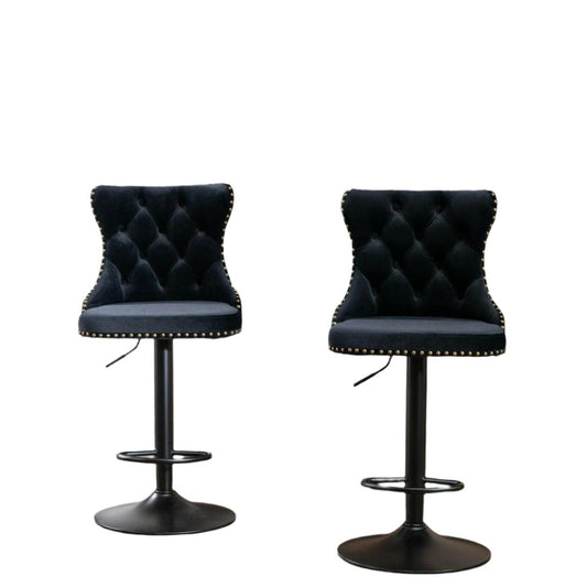 Luxe Velvet Stud Adjustable Bar Stools Black (Set of 2) - Barstool Express