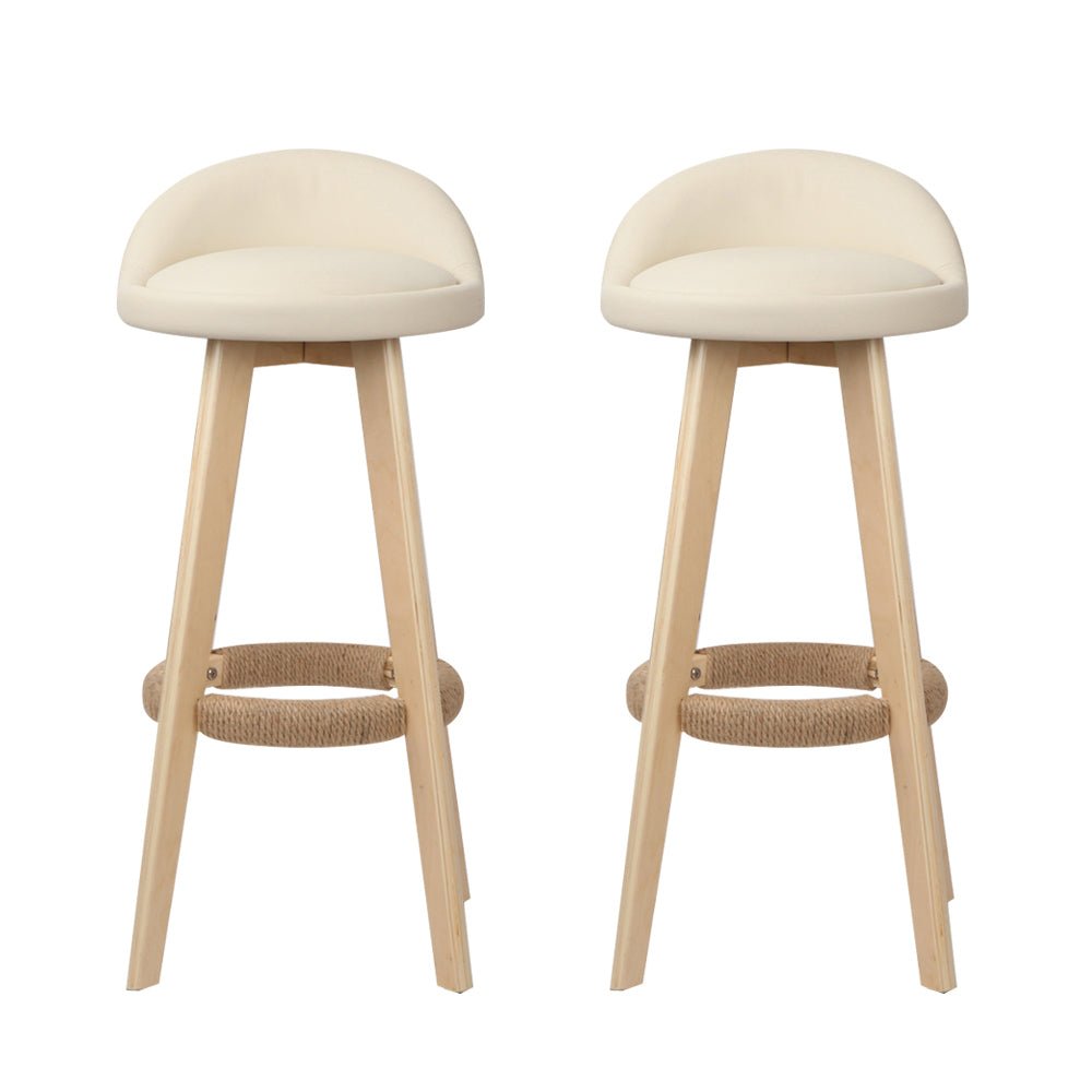 Meeka Leather Padded Swivel Bar Stools 69cm Beige (Set of 2) - Barstool Express