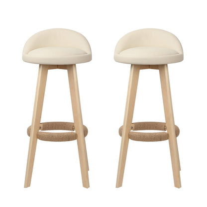 Meeka Leather Padded Swivel Bar Stools 69cm Beige (Set of 2) - Barstool Express