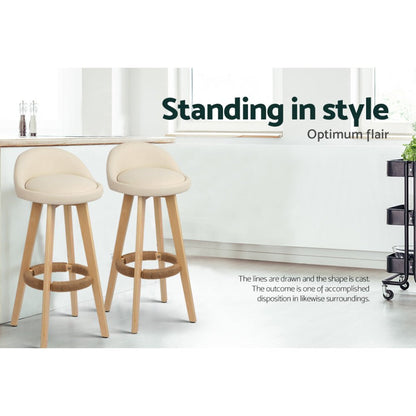 Meeka Leather Padded Swivel Bar Stools 69cm Beige (Set of 4) - Barstool Express