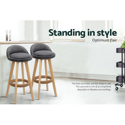 Meeka Linen Fabric Swivel Bar Stools 69cm Grey (Set of 2) - Barstool Express