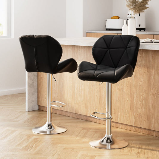 Metro Leather Padded Adjustable Bar Stools Black (Set of 2) - Barstool Express