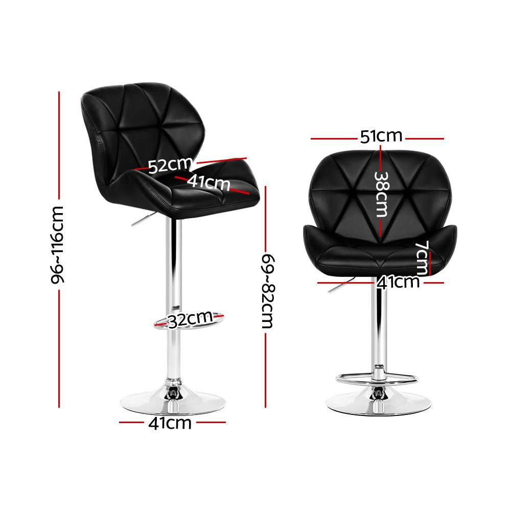 Metro Leather Padded Adjustable Bar Stools Black (Set of 2) - Barstool Express