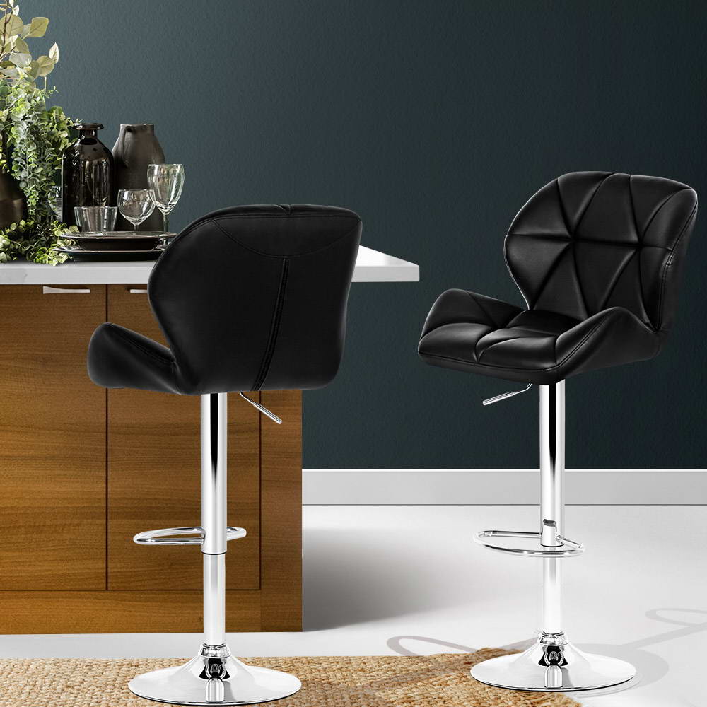 Metro Leather Padded Adjustable Bar Stools Black (Set of 2) - Barstool Express