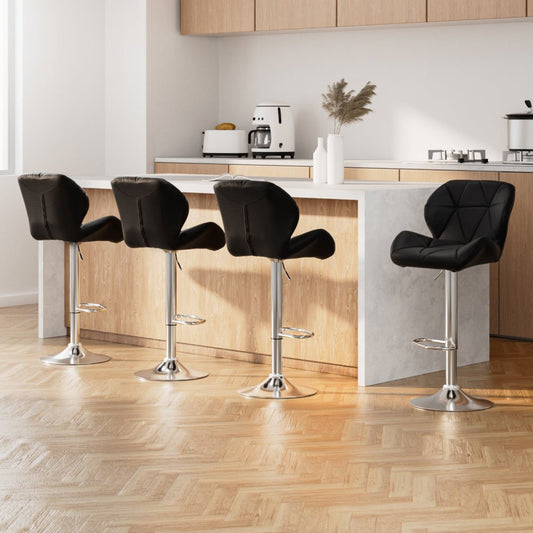 Metro Leather Padded Adjustable Bar Stools Black (Set of 4) - Barstool Express