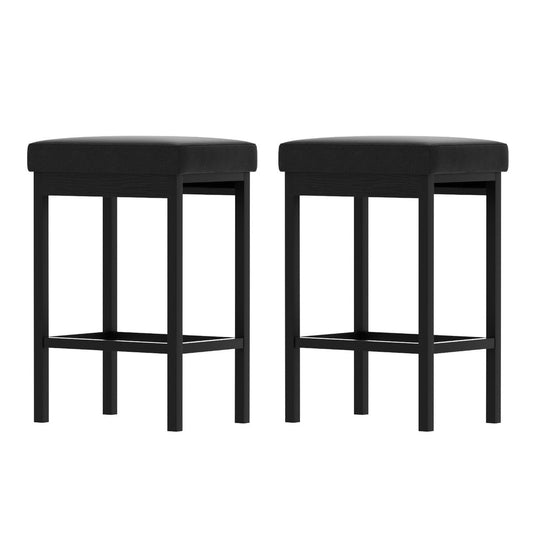 Milan Leather Padded Square Bar Stools 66cm Metal Black (Set of 2) - Barstool Express