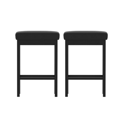 Milan Leather Padded Square Bar Stools 66cm Metal Black (Set of 2) - Barstool Express