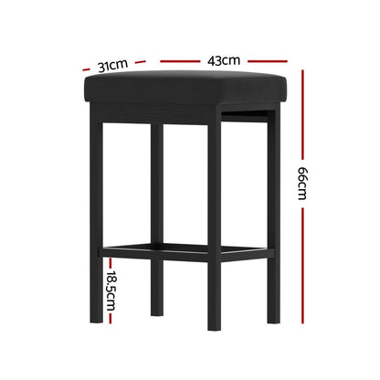 Milan Leather Padded Square Bar Stools 66cm Metal Black (Set of 4) - Barstool Express