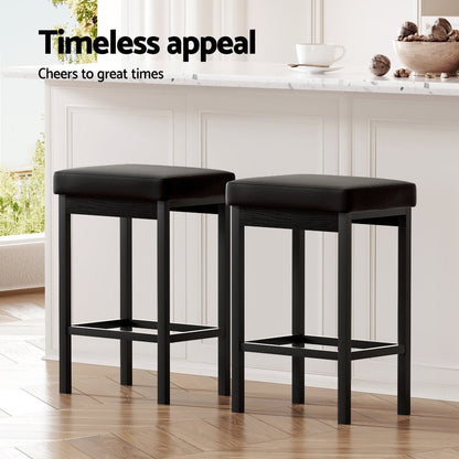 Milan Leather Padded Square Bar Stools 66cm Metal Black (Set of 4) - Barstool Express