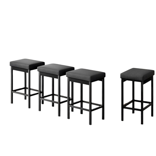 Milan Leather Padded Square Bar Stools 66cm Metal Black (Set of 4) - Barstool Express