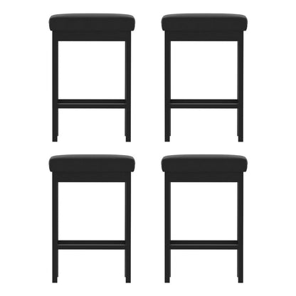 Milan Leather Padded Square Bar Stools 66cm Metal Black (Set of 4) - Barstool Express