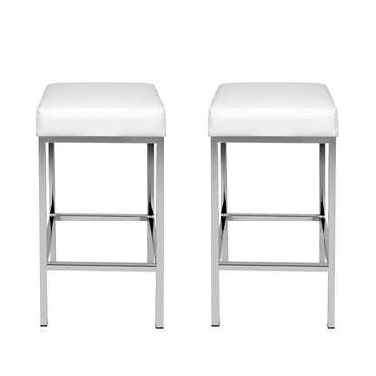 Milan Leather Padded Square Bar Stools 69cm Chrome White (Set of 2) - Barstool Express