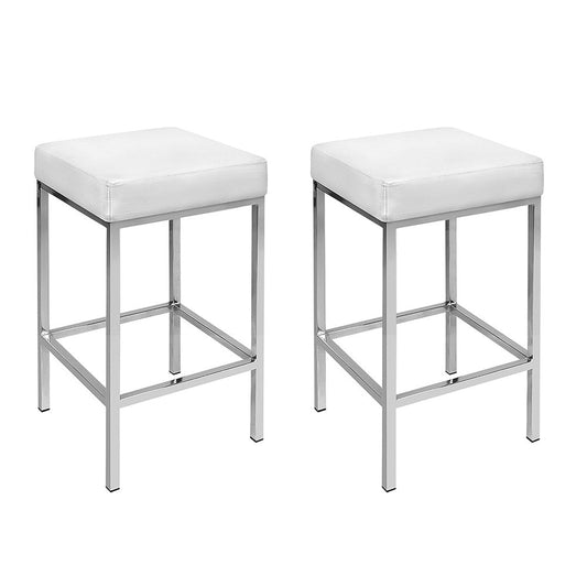 Milan Leather Padded Square Bar Stools 69cm Chrome White (Set of 2) - Barstool Express