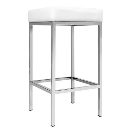 Milan Leather Padded Square Bar Stools 69cm Chrome White (Set of 2) - Barstool Express