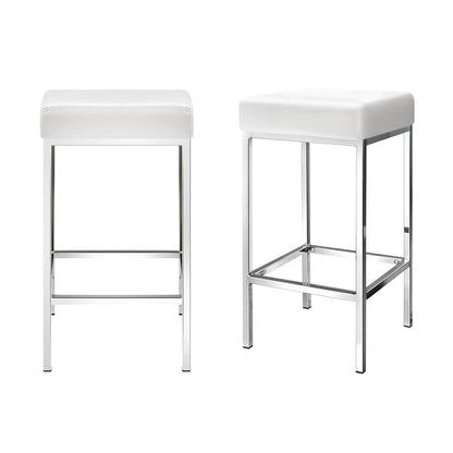Milan Leather Padded Square Bar Stools 69cm Chrome White (Set of 4) - Barstool Express