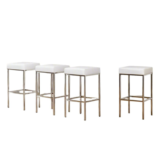 Milan Leather Padded Square Bar Stools 69cm Chrome White (Set of 4) - Barstool Express